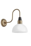 Swan Neck Opal Glass Dome Wall Light, 8 Inch, White, Brass Holder