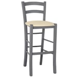 Tabouret Haut en Bois Gris H 73 Avec Siège Cuir Artificiel Crème Beige