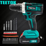 TEETOK 18V Perceuse électrique sans fil Kit -100Nm Visseuse tournevis forage Driver & Drills twist perforateur combinée DIY Ensemble à Outil Avec 27accessoires+Batterie3.0Ah+Chargeur Compatible Makita