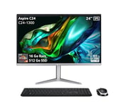 Acer Aspire C24-1300, All-in-One PC 23.8" Full HD IPS (AMD Ryzen 5 R57520U, RAM 16 Go, SSD 512 Go, AMD Radeon Graphics, Windows 11 Famille),PC Tout-en-Un + Clavier et Souris, Couleur Argent