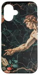 Coque pour iPhone 16 Noir Art Déco Floral Michel-Ange Création Of Adam Sixtine