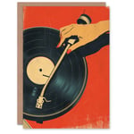 Birthday Card Pulp Retro Hifi Red Vinyl Record Player Greeting Card