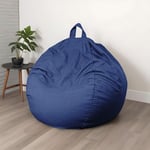 Pouf poire Géant XXL d'intérieur en tissu effet lin - 120x150 cm - Bleu indigo