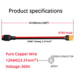 Connecteur de panneau solaire pour moteur d'entraînement central,câble d'extension de port de pôle d'alimentation,générateur portable,30A,mâle vers panneau solaire,count60 - Type 20.0FT