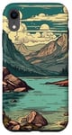 Coque pour iPhone XR Rocky Mountain Lake Vintage Paysage graphique