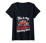 Womens This Is My Christmas Movie Watching Shirt Red Vintage Truck V-Neck T-Shirt