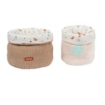 Nattou Set de 2 Paniers de Rangement, coton & polyester, env. 20 x 20 cm + 20 x 15 cm, Vegan, Boris & Jungo, Beige