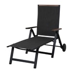 Grand Patio - chaise longue avec 2 roues, portable, 6 dossiers réglables, cadre en aluminium, textilène transat de jardin pliant pour plage, patio,