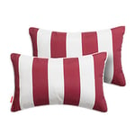 FUNHOOM Lot de 2 Housses de Coussin Lombaire extérieur/intérieur 30 x 48 cm, taie d'oreiller rectangulaire imperméable, Coque de Coussin décorative pour terrasse, Bande Blanche Rouge