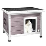 VOUNOT Cat House Garden Wooden Kitten Home with Water-resistant Openable Roof, Privacy Window Outdoor Pet Shelter 57x45x43cm, Grey