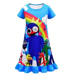 Barn Flickor Roblox Rainbow Friends Printed Pyjamas Pjs T-shirt Klänning Casual Summer Ruffle Nightdress Blue 7-8Y