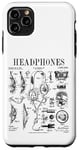 Coque pour iPhone 11 Pro Max Casque audio vintage breveté DJ Gamer Podcaster Musique