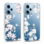 Yoedge 2 Pièces Coque pour Xiaomi Redmi Note 12 5G 6,67", Ultra Fine Transparente Souple Silicone TPU avec Motif Fleur Design Étui pour Filles Femmes, Antichoc Anti-Rayures Bumper Protection Housse