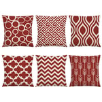 Housse de Coussin 45x45 Rouge Salon de Jardin Exterieur à Motif Géométrique Lot de 6 Housses Coussins Protection d'oreiller Carré Canapé Decoration