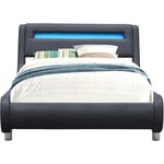 King Of Dreams - Lit gina pour matelas 120x190 - Sommier + Tête de Lit Incurvee Couleur noir + Pieds en 5 cm - 2 x 13 Lattes - revetement pvc Simili