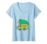 Womens Christmas Scooby Doo Mystery Machine Decorated Tree on Top V-Neck T-Shirt