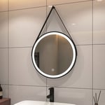 Luminaire à éclipse Miroir lumineux de salle de bain led Rond Miroir Cadre Noir Miroir Mural Miroir Lumineux avec Interrupteur Tactile,Blanc Froid
