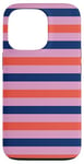 Coque pour iPhone 13 Pro Rose Orange rayé Girly Esthétique Preppy Blue Navy Stripes