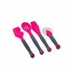 Colourworks Brights Set with Pizza Cutter, Angled Pastry Brush, Slotted Spoon and The Swip - Pink