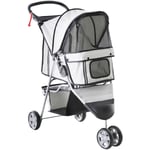 Poussette buggy pliable animaux chariot pliant chien chat porte-gobelet panier de rangement inclus roues avec frein tissu 600D Oxford métal gris