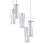 EGLO Suspension luminaire Pinto à 5 lampes, lustre suspendu en acier aspect chromé, verre transparent et opale mat, blanc, pour salon et salle à manger, douille E27