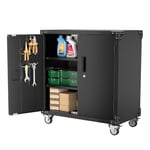 Supeer Armoire à outils avec roues, en métal, avec 2 portes et étagères réglables, armoire en acier, avec serrure, pour garage, maison et bureau