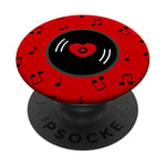 notes de musique disque vinyle album coeur rouge valentines vintage PopSockets PopGrip Adhésif