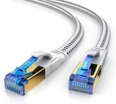 7,5m Câble réseau plat Cat 8.1 RJ45, Câble Ethernet Cat 8 LAN Gigabit Haut débit 40Gbps 7,5 mètres, Câble de Patch 2000Mhz U FTP PIMF Compatible Cat 5 6 7 modem routeur switch PC Box Blanc