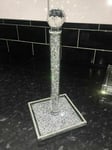 Crushed Diamond Silver Crystal Filled Kitchen Roll Holder 29cm Diamante Bling_UK