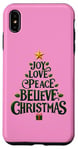 iPhone XS Max Cute Green JOY LOVE PEACE BELIEVE CHRISTMAS Tree Girls Pink Case