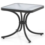 Table De Jardin Carrée Plateau En Verre Trempé 50 Cm Table Basse De Patio Avec Cadre En Métal Robuste Charge 100 Kg Noir Helloshop26 20_0009419