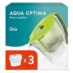 Aqua Optima Oria Carafe Filtrante et 3 Cartouches Filtrantes Evolve+ 30 Jours, Capacité 2,8 litres, Pour la Réduction des Microplastiques, du Chlore, du Calcaire et des Impuretés, Vert