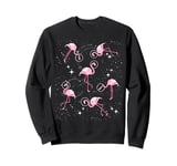 Pink Flamingo in Space Stars Astronaut Hat Tropical Theme Sweatshirt