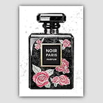 Artze Wall Art Perfume Noir Pink Roses 1 Art Print Poster, 61 cm Width x 91 cm Height, Black Marble