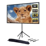 Projector Screen and Stand, Outdoor Projector Screen, 90 Inch 16:9, Portable Projector Screen with Stand, 1.2 Gain Fiberglass, Lightweight and Compact, Easy Setup, Idea for Home Cinema, Backyard Party