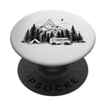 Forêt de montagne et camping-car dans la nuit étoilée minimaliste PopSockets PopGrip Adhésif