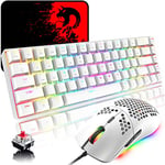 ZIYOU LANG Clavier Mécanique et Souris Filaire Gamer RVB, 68 Touches Interrupteur Rouge 60% Mini Keyboard, Mouse Programmable Légère en Nid d'abeille 6400DPI, Compatible avec Windows Mac PS4, Blanche