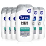 Sanex Men Skin Health Sensitive Care Shower Gel 400ml x 6 | men’s body wash | protects skin | helps reduce risk of irritation | enhances natural hydration | 6-in-1 benefits | dermatologically tested