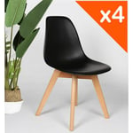 Kosmi - Lot de 4 Chaises Noires Style scandinave modèle gabby - Coque en résine Noire et Pieds en Bois Naturel