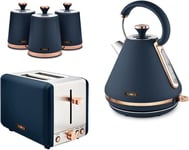 Tower Cavaletto Midnight Blue Kettle, 2 Slice Toaster & Canisters Kitchen Set