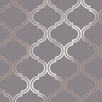 Statement 'Glistening Geo' Geometric Metallic Grey & Rose Gold Wallpaper  12752