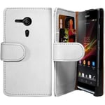 Housse Coque Etui Portefeuille Pour Sony Xperia Sp Blanc