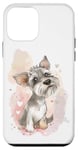 Coque pour iPhone 12 mini Illustration de chien schnauzer avec cœurs