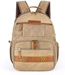 Camera Backpack, Canvas SLR Camera Bag Large Capacity Front Open Waterproof Anti-shock Camera Rucksack Camera Travel Bag Professional Camera Lens Organizer,Khaki (Color : Khaki, Size : Khaki)