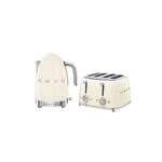 Pack  Bouilloire 1.7L 2400W + Grille-pain Toaster 4 Fentes 2000W Crème Années 50 SMEG