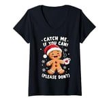 Womens Catch Me If You Can Christmas Gingerbread Running Coffee V-Neck T-Shirt