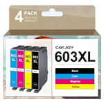 CATJOY 603XL Ink Cartridges Multipack Replacement for Epson 603 XL for Expression Home XP-3100 XP-4100 XP-2100 XP-2105 XP-3105 Workforce WF-2810 WF-2830 WF-2835 (Black Cyan Magenta Yellow，4-Pack)