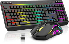 K20 Ensemble Clavier Et Souris Sans Fil Rechargeable, Azerty Français, Rétroéclairage Rvb + Touches De Fonction Multimédia, Souris Ergonomique Avec 4800Dpi Pour Mac/Pc Typists