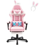 Soontrans Chaise gaming, Fauteuil de Bureau Gamer Ergonomique avec Appui-tête et Oreiller lombaire de massage,Hauteur réglable,Rose