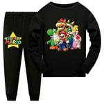 Super Mario Pyjamas Long Sleeve T-shirt Pants Sleepwear Nightwear Pjs Set Kids Boys Girls Pajamas Loungewear Age 7-14 Years CMK Black 13-14 Years